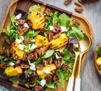 Summer recipes spiced pecans peach salad