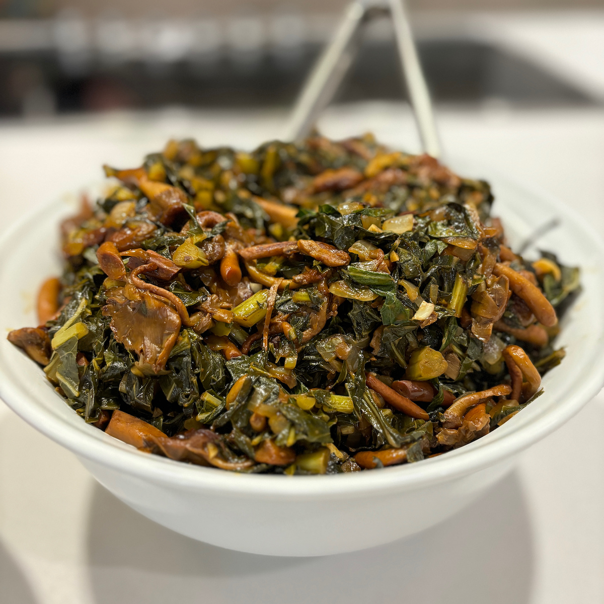 Chestnut Mushroom Braised Collard Greens